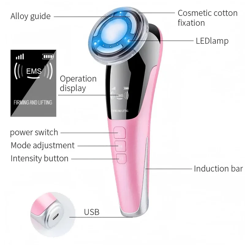 6 in 1 EMS Face Lifting Massager LED Photon Anti Invecchiamento Pelle Stringere Firm Strumento per la cura della pelle Dispositivo di bellezza del viso Migliora l'assorbimento