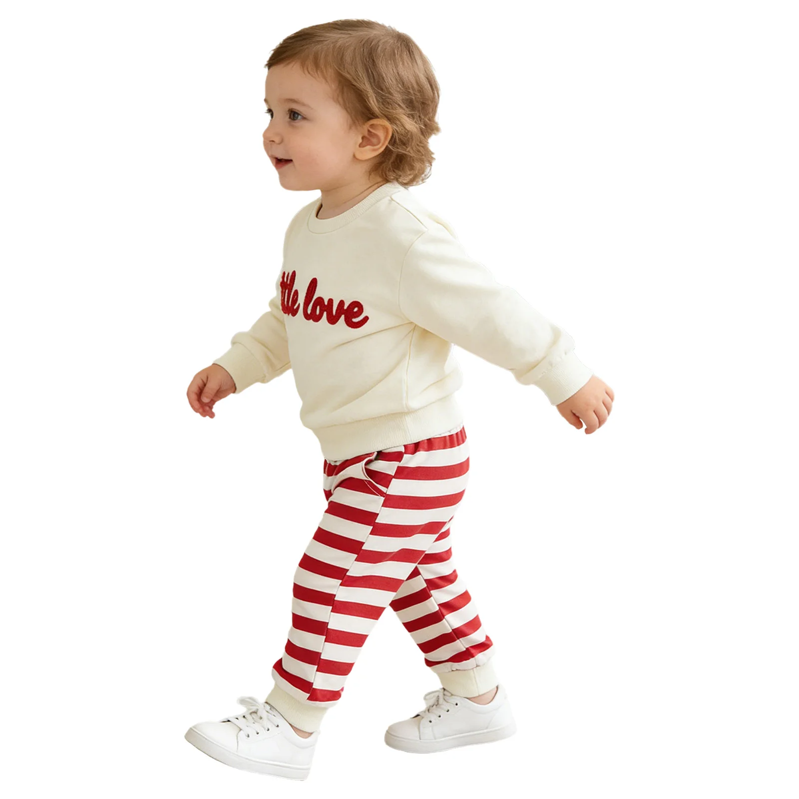 Toddler Baby Boys Girls Long Sleeves Letter Embroidery Pullover Sweatshirt with Pockets Sweatpants Holiday Spring Autumn Outfits