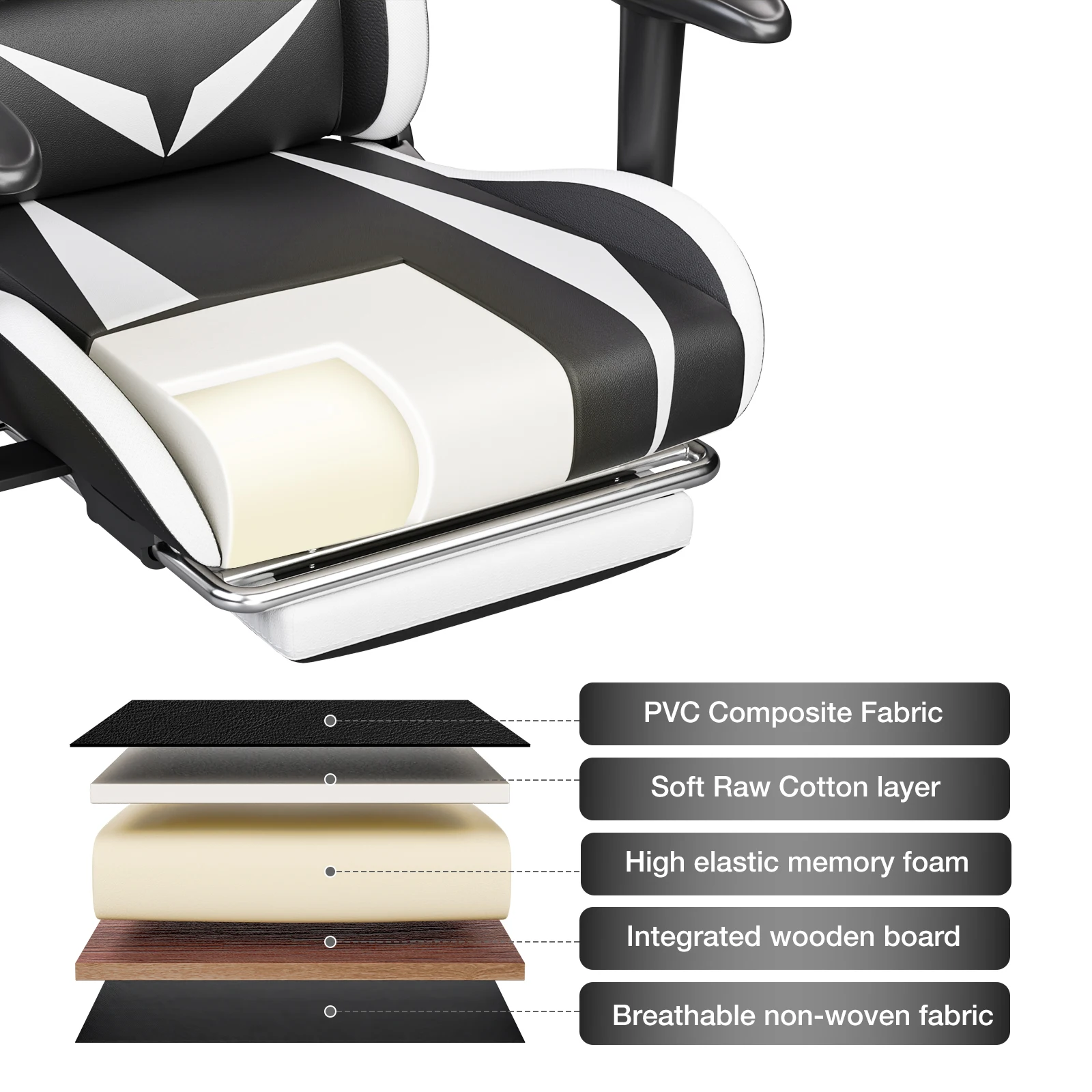 Ergonomic Gaming Chair with Footrest Bluetooth Speaker LED Lights Linkage T-Armrest with Lumbar Cushion Headrest Computer Chair