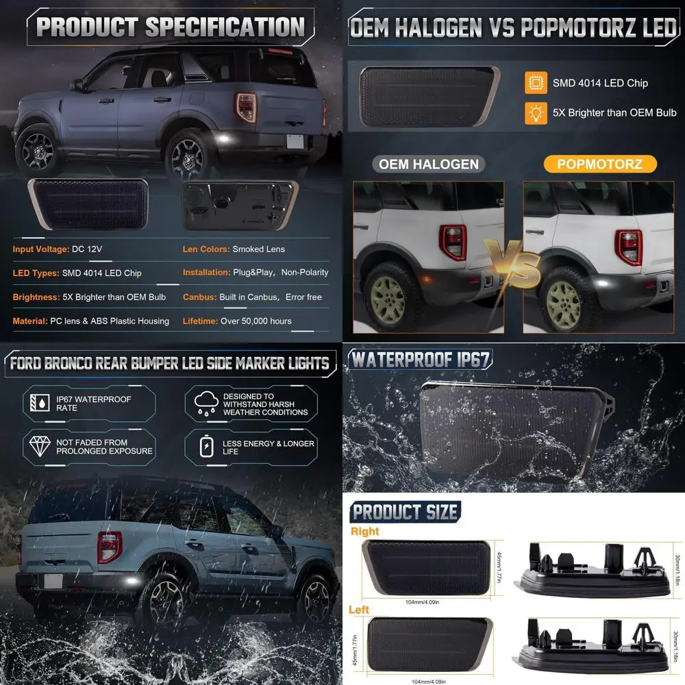 

2021-2024 Ford Bronco Sport Gen 6 U725 Задний белый светодиодный бампер Боковые габаритные огни с дымчатыми линзами