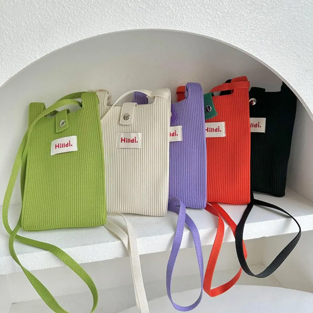 Monedero de teléfono móvil para mujer, Mini bolso de hombro de punto que combina con todo, bolso cruzado al aire libre, estilo dopamina, Color sólido