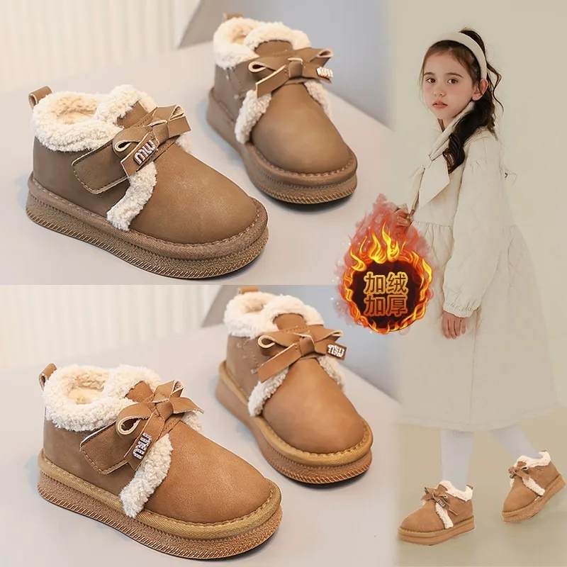 

Children 2025 New Winter Snow Boots Girls Fleece Warm Cotton Shoes Children Fluff Non-slip Casual Shoes