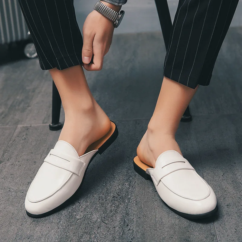 Zapatillas de Hombre de Diseño Italiano, Mocasines de Cuero Patentado, Sandalias Casuales Negras Antideslizantes para Exteriores, Zapatos de Moda para Primavera/Verano