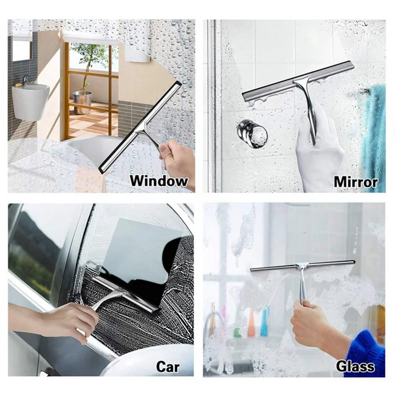 AT29-2X Shower Squeegee, Stainless Steel Squeegee Shower Cleaner For Shower Doors, Bathroom, Window And Car Glass - view 4