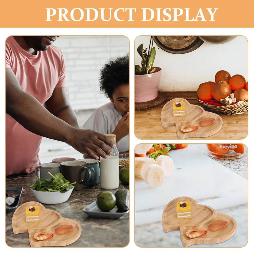 

Double Heart Bamboo Serving Tray Food Platter for Parties Indoor Outdoor Use Sturdy Household Decoration Snack Cheese