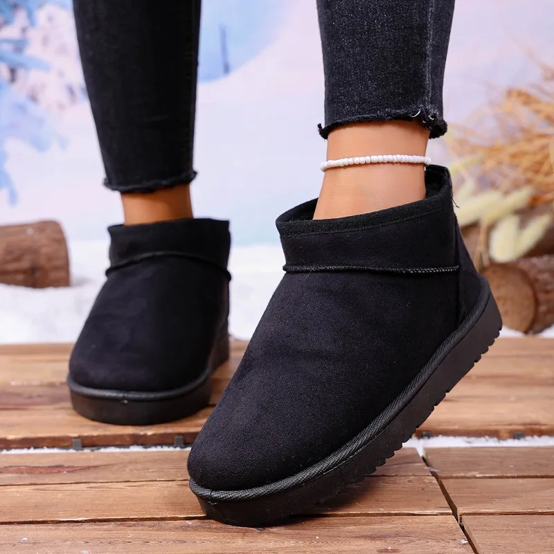 

Women's Winter New Luxury Round Toe Designer Outdoor Slip-on Flat Boots 2025 Fashion Solid Color Casual Home Women's Snow Boots