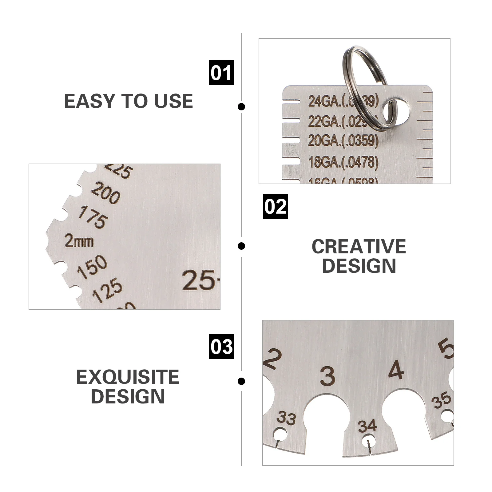 

3Pcs Stainless Steel Thickness Gauge Set Dual-Sided Round Wire Welding Cable Sheet Gage for Material Measuring Accurate Wet Film