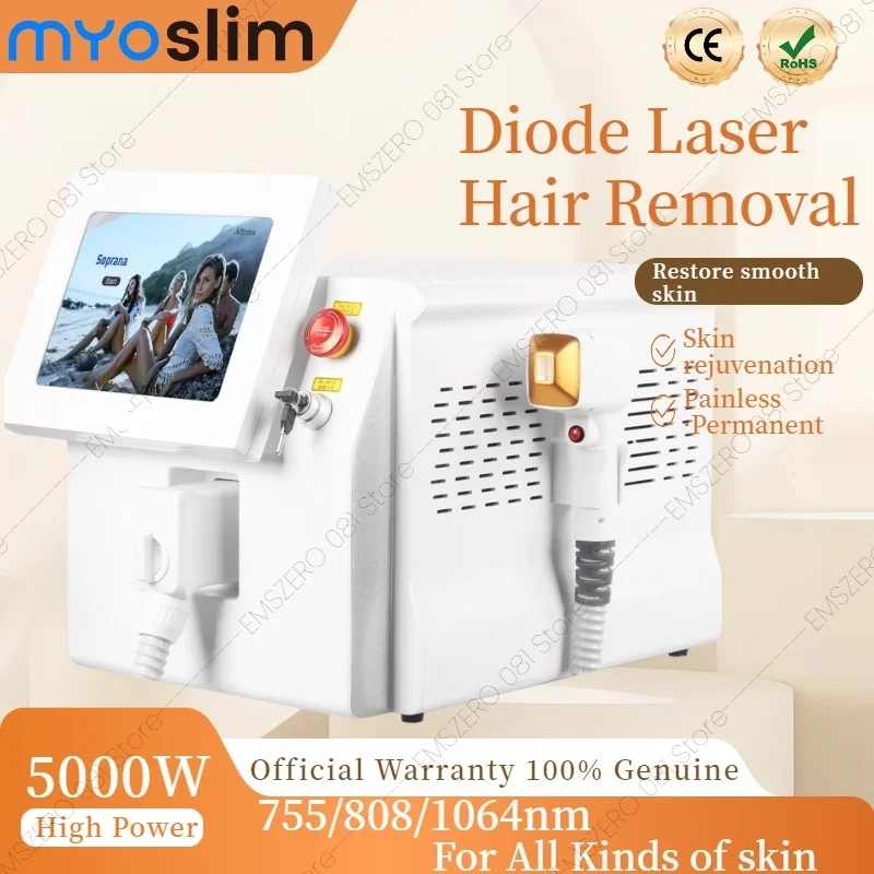 Máquina de Depilación Láser de Diodo de 808nm, 5000W, Alexandrita, Depilación Física para Axilas, Rostro y Cuerpo Completo, Depiladora Permanente e Indolora con Enfriamiento