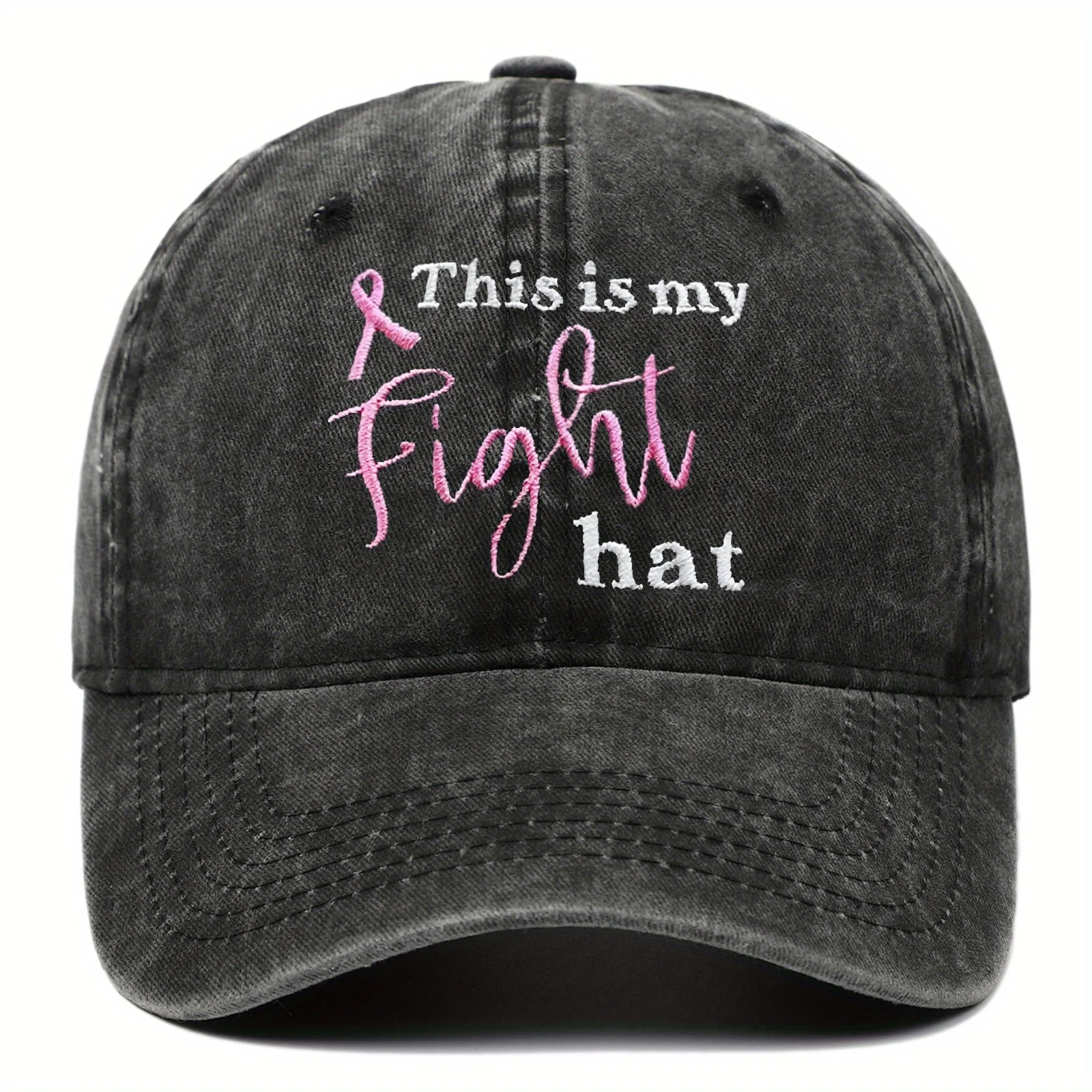 이것은 내 싸움 모자입니다 자수 야구 모자 유방암 인식 리본 디자인, 조절 가능한 스냅백 클로저, 경량