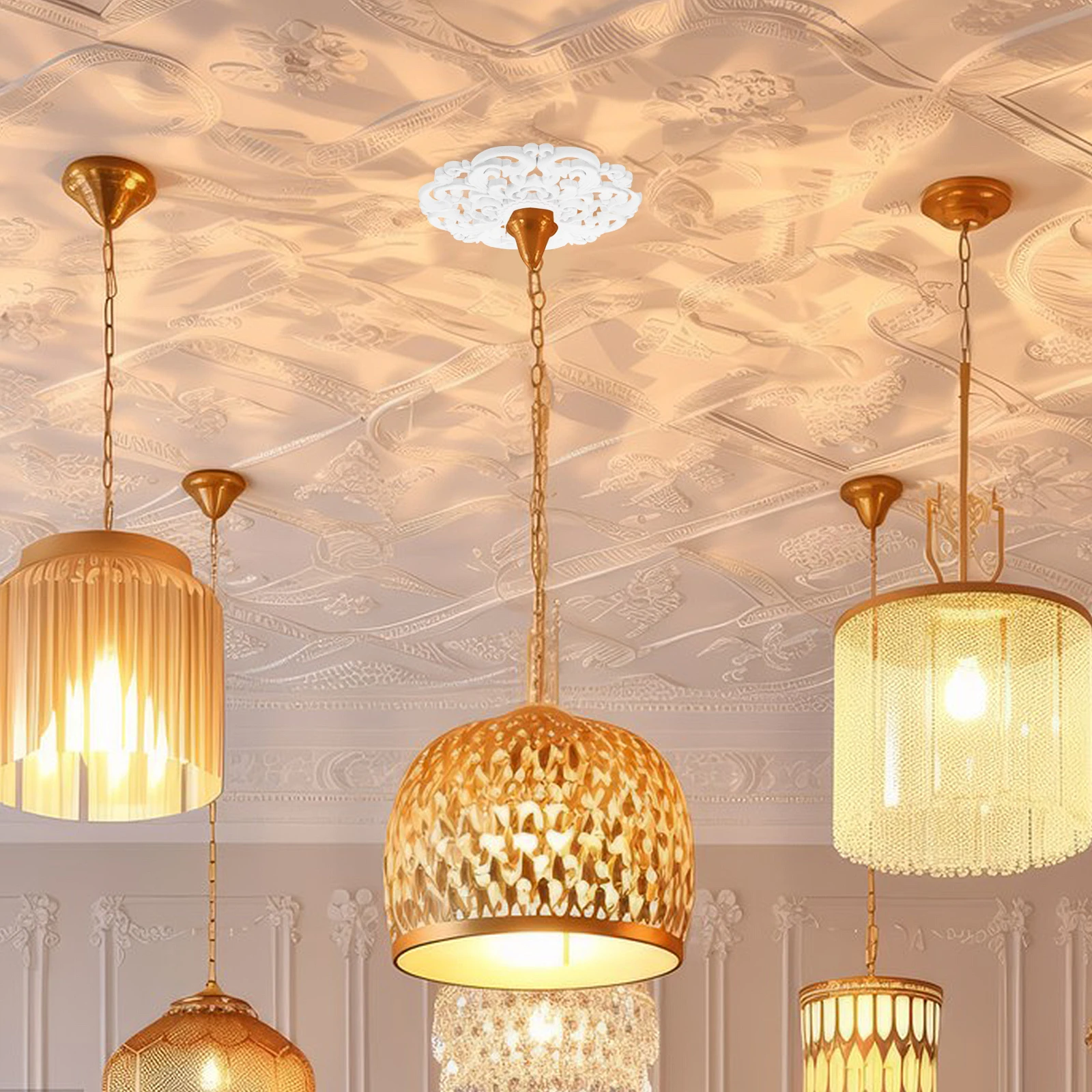 

1PC Ceiling Lamp Medallion Decoration Plaster Accessories Bedroom Large Fan Chandelier Material Durability Easy Installation