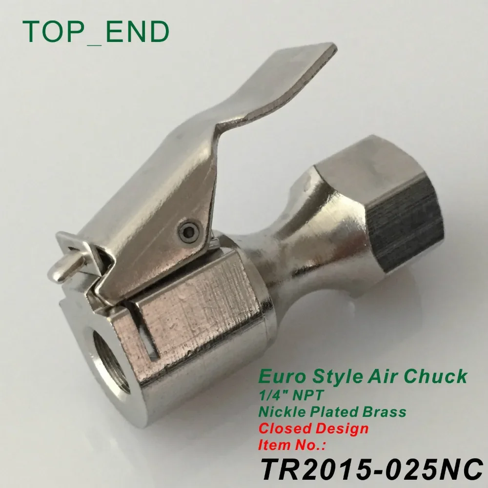 Closed End Design,Nickle Plated Brass,Euro Style Air Chuck,Tire/Tyre Inflator Gauge Fitting,1/4