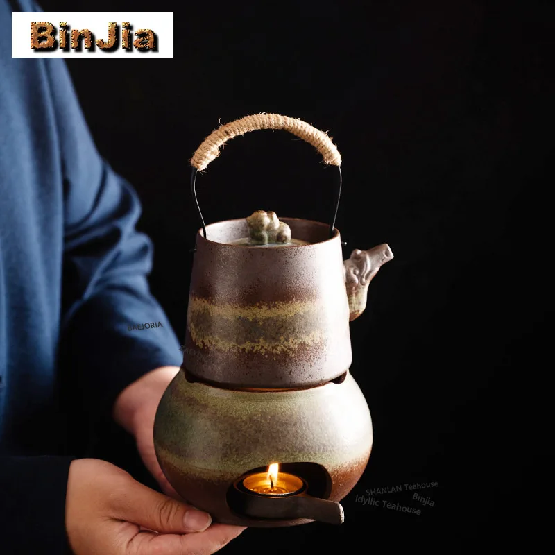 BAEJORIA Lion-Shaped Handle Teapot Tea Warmer Set, Kiln-Fired Ceramic Pot With Candle Burner, Small Capacity Insulated Single
