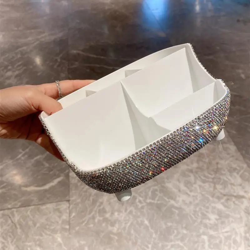 

Large Capacity Desktop Organizer Box Luxury Diamond Embedded Makeup Brush Cosmetic Lipstick Storage Box round Shape from China