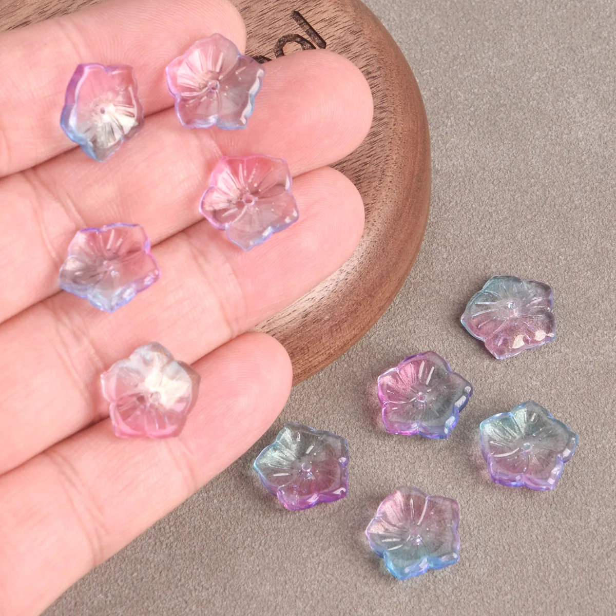 20PCS Flower Shape Blue Pink 14mm Handmade Lampwork Crystal Glass Loose Beads For DIY Jewelry Making Findings