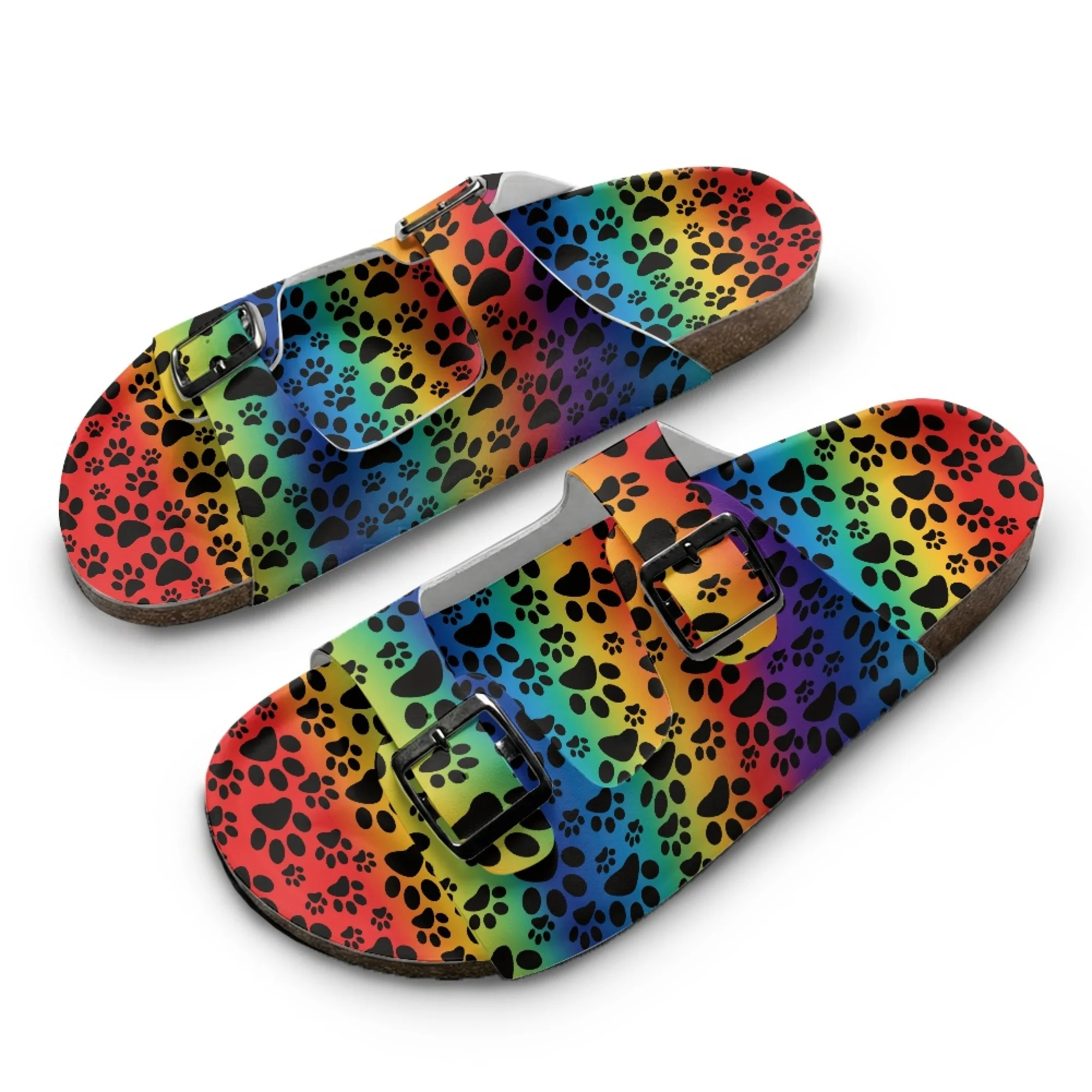 

Домашние тапочки с узором собачьих лапок, высококачественные, унисекс, модные, повседневные, с двойной пряжкой и двойным ремешком, на деревянной подошве