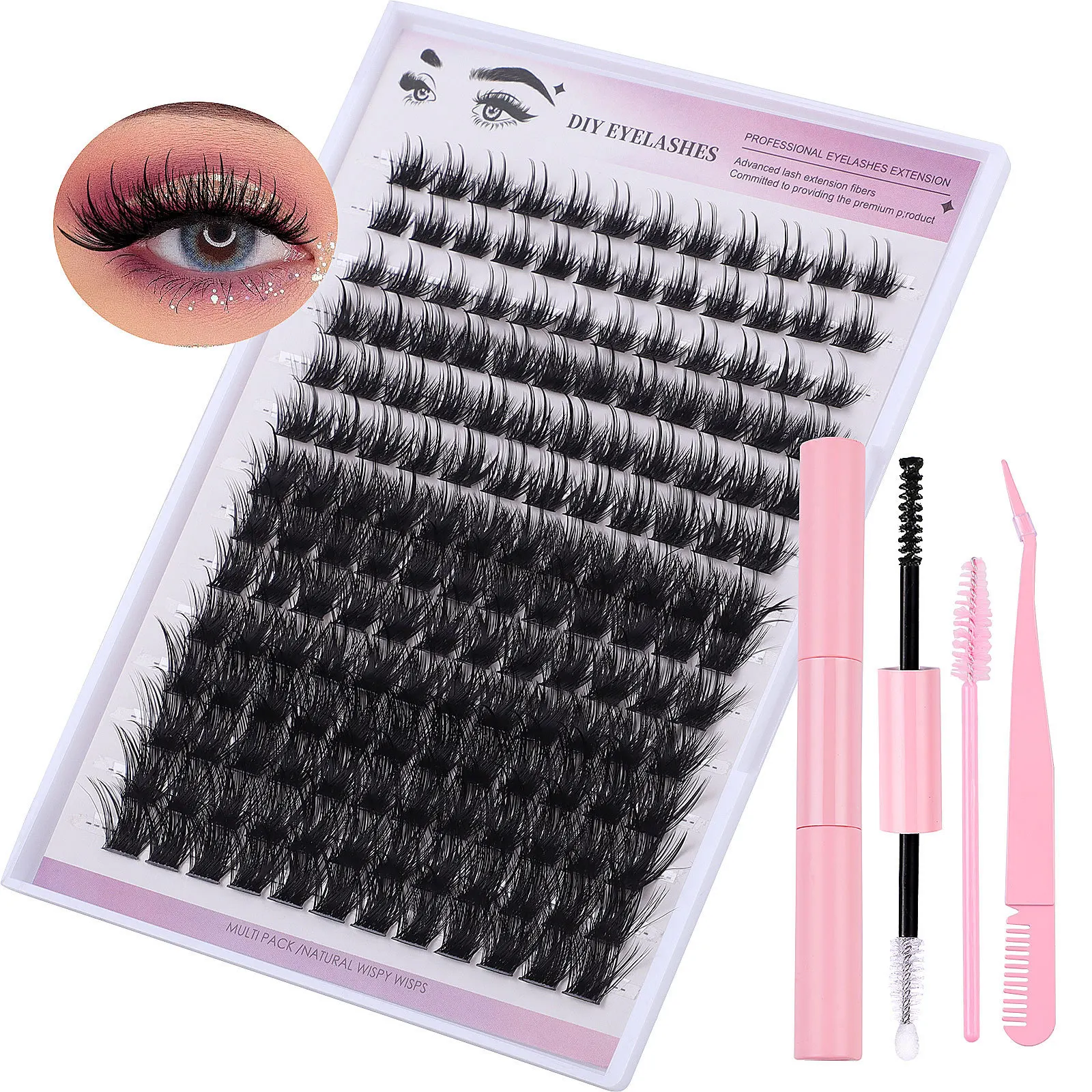 New DIY Single Cluster False Eyelashes 168 Cluster Large Capacity 10-16mm Tweezers With Glue Suit Combination Batch