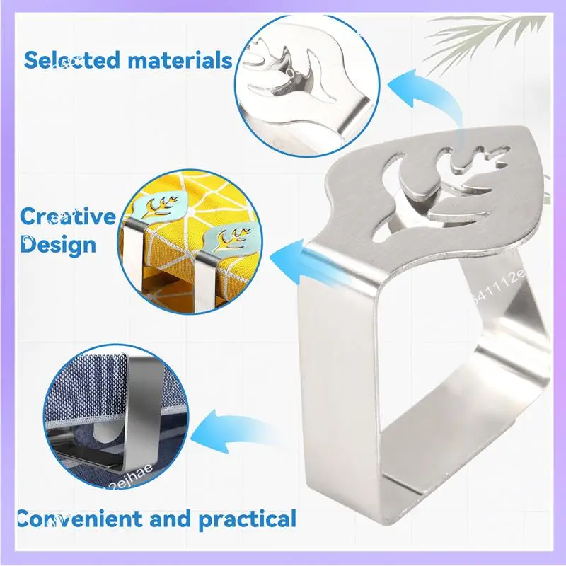 

N83R 8 Pcs Silver Stainless Steel Tablecloth Clip Creative Leaf-Shaped Table Fixing Clip Thickened Non-Slip Tablecloth Rack