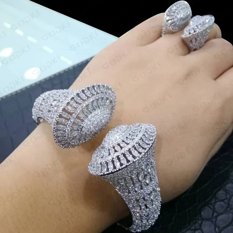 

Luxury Noble gorgeous Big Bangle Ring for Women Bridal Jewelry Sets Wedding Party Show Perfect Gift turkish jewelry