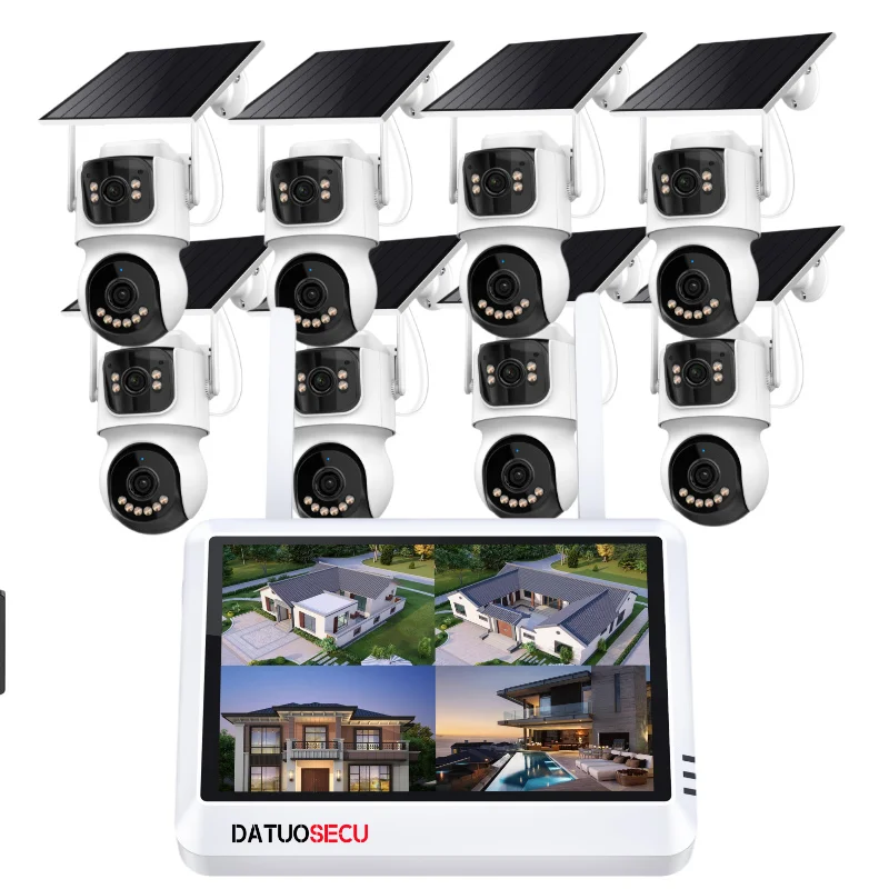 Icsee AOV WiFi 4MP 8CH 7 بوصة LCD NVR نظام كاميرا الأمن بالطاقة الشمسية واي فاي في الهواء الطلق AOV اللاسلكية المزدوجة عدسة نظام كاميرا PTZ الشمسية #1