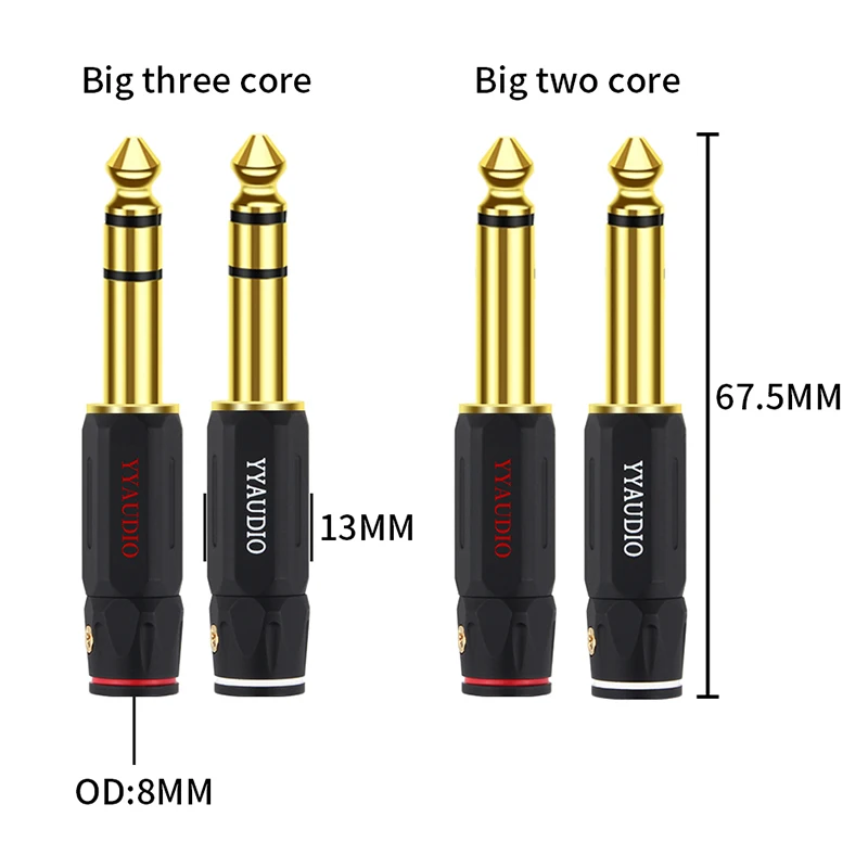 24K pozłacane 6.5mm 2/3 wtyczka gniazda słuchawkoego do DIY słuchawki hi-fi czysto miedziane złote złącze Audio adaptera 6.5mm