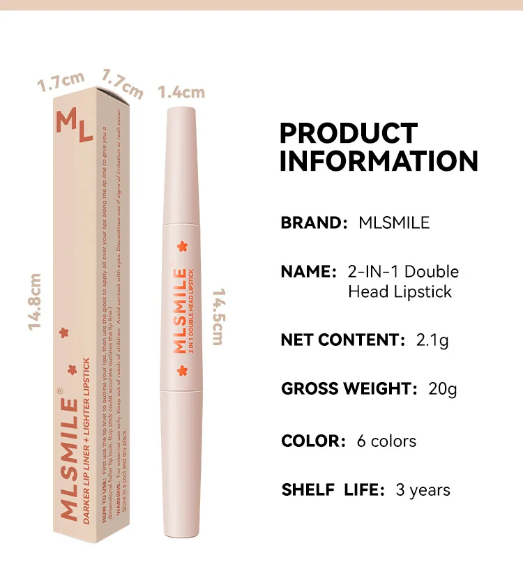 MLSMILE double head Lipstick Pen Waterproof long-lasting long-lasting makeup and enhance the complexion 2 with a red lip liner