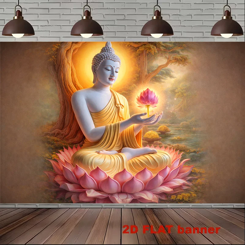 Luxurious Buddha Buddha Statue Tapestry Wall Hanging Zen Spiritual Buddhist Lotus Enlightenment Art Decor for Living Room Bedroo