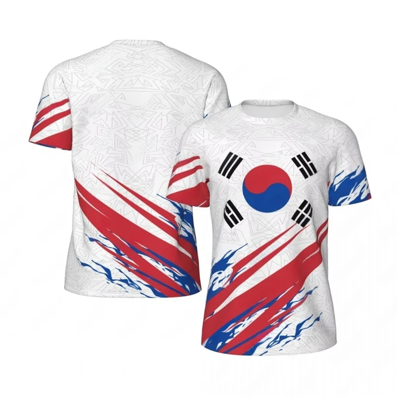 Men's South Korean flag soccer jersey, summer 3D printed T-shirt with national emblem, loose and breathable sportswear