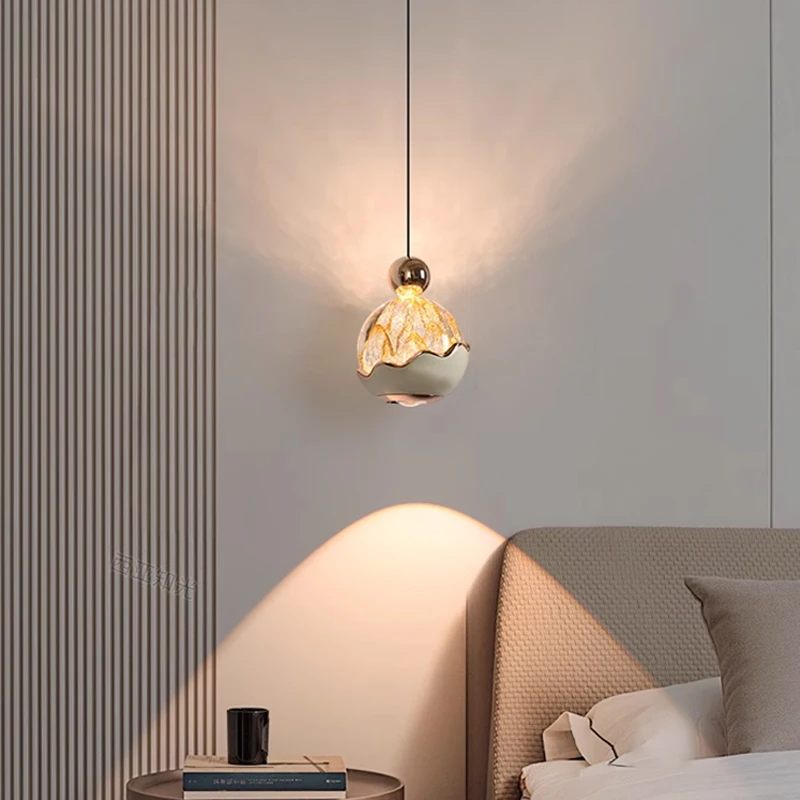 

Round Crystal Small Led Pendant Lights Bedroom Bedside Living Room Hotel Decor Hanging Wire Adjustable Interior Ceiling Lamps