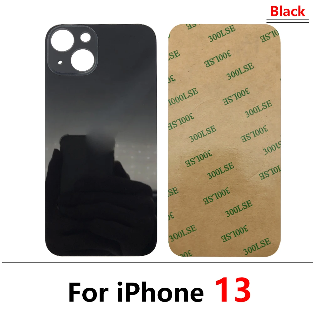 5Pcs，Replacement For iPhone 13 Mini Big Hole Battery Cover Rear Door Glass Panel For iPhone 13 Back Housing Case With Adhesive