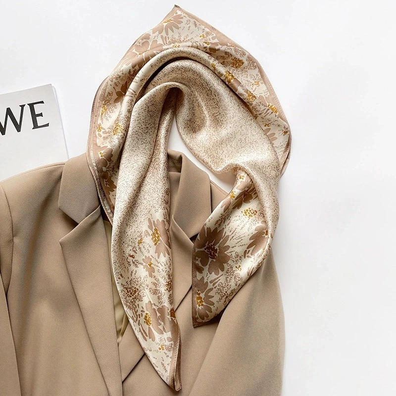 

65 см весенне-осенний модный шелковый маленький квадратный шарф для женщин, декоративная шелковая шаль с принтом, элегантная бандана, платки на голову