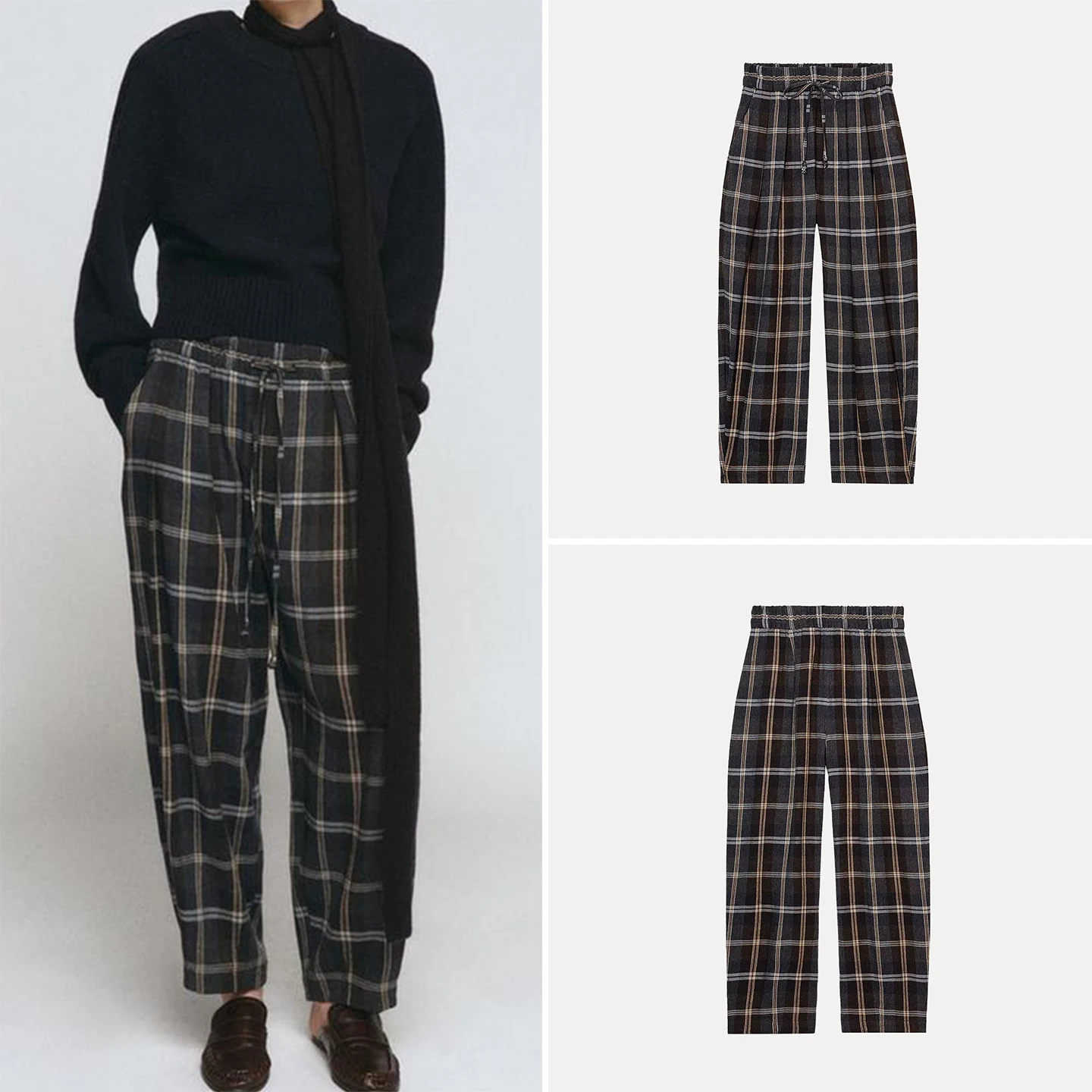 2025 Winter New Women's Fashion Personality Checkered Pants Commute Versatile Straight Leg Pants Natural Waist Other Material