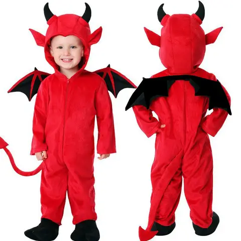 New Halloween Children's Little Devil Satan Cosplay Costume Boy Monster Girls Bat Performance Costume School Party