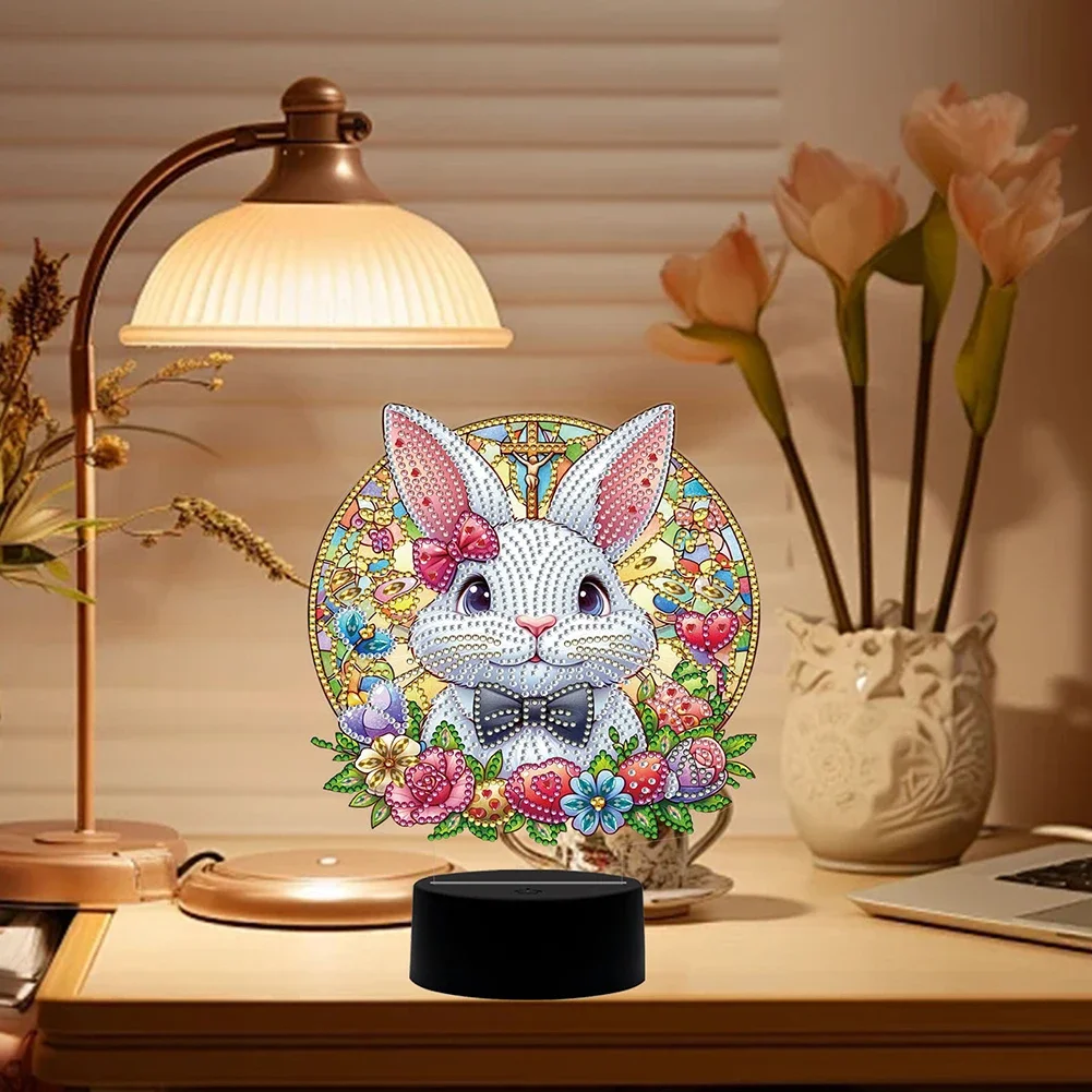Acrylic Double Sided Bunny Egg Diamond Art Night Lamp Creative Bedside Decor for Easter Gifts and Home Ambiance