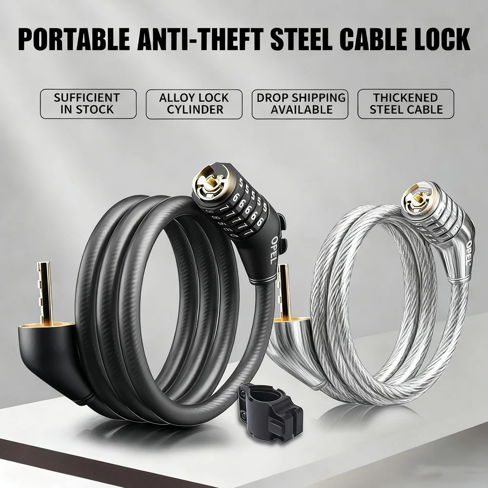 

universal Anti Theft Steel Cable Lock Foldable Bicycle Anti Shear Anti Rust Portable Mountain Bike Cable Enhanced Password Lock