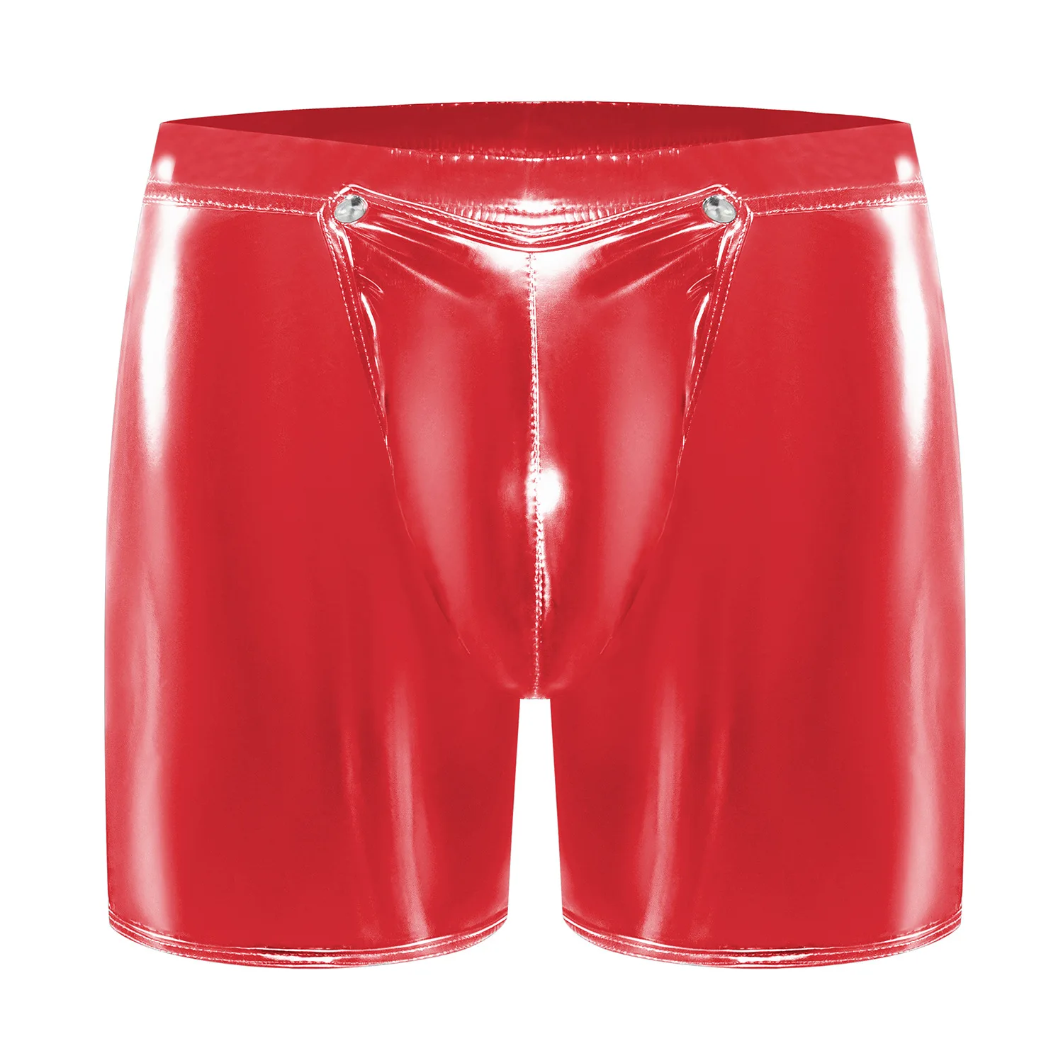 Black/Red Sexy Mens Underwear Glossy PVC Latex Leather Boxer Shorts Men Boxers Bulge Pouch Front Open Underpants Male Trunks