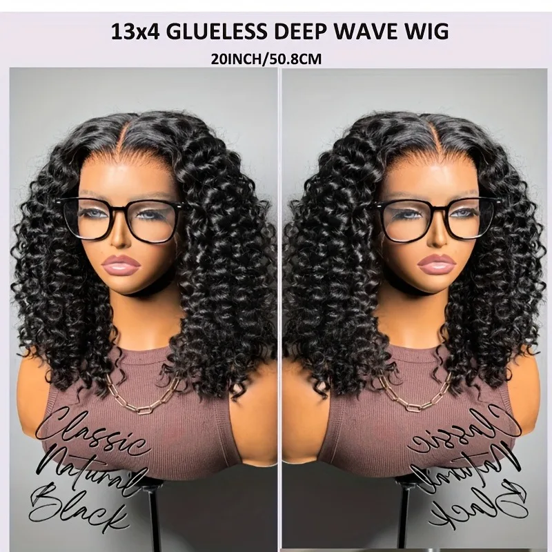 Wig Keriting Dalam Tanpa Lem 13X4 Mudah Dipakai Untuk Wanita - Rambut Manusia Virgin Brazil Densitas 250%, Pre-Plucked Dengan Lace Closure 13x4