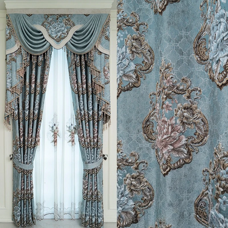 European Style Blackout High Precision Jacquard Luxury Custom Size Elegant Decor Curtains for Living Dining Room Bedroom Fashion