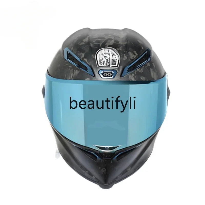 

Chameleon Bow Ice Blue Motorcycle Anti-Drop Carbon Fiber Helmet Luo Full Helmet