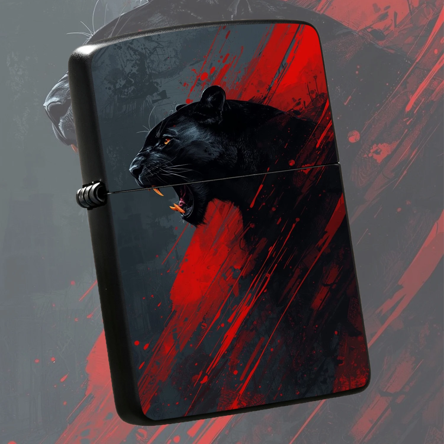 Panther Pattern Lighter Cool Black Red Art Stylish Portable Igniter Multi-Scene Usable For Outdoor Camping Travel Daily Carrying Nice Unique Gift For Boyfriend Friend Art Lovers Durable Exquisite Trendy Practical Accessory A Humorous And In