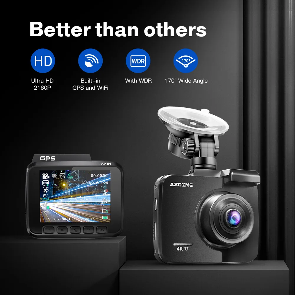 AZDOME GS63H factory wholesale 1ch Car Black Box Night Vision car hidden hd driving recorder with wifi GPS Dash Cam 4K