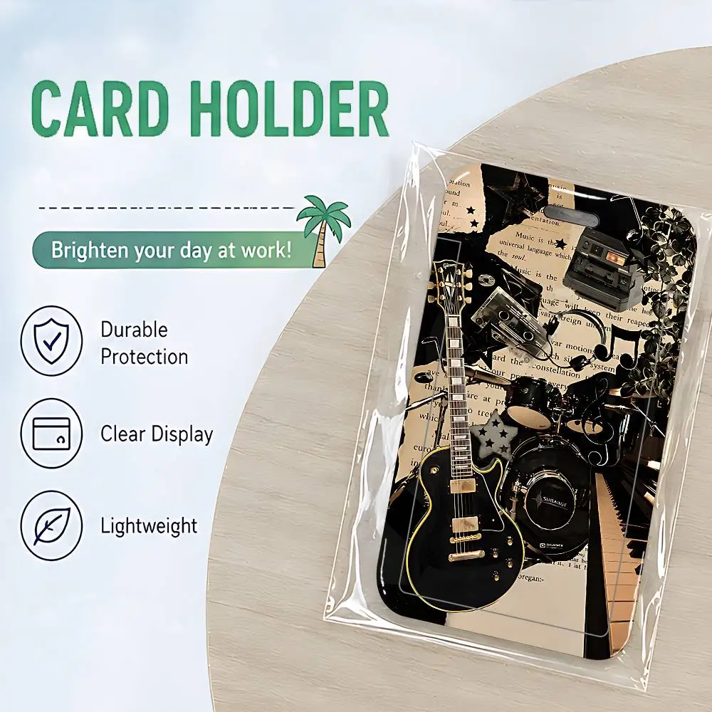 Retro Rock Music Style ID Badge Holder Neck Strap Pendant Door Card Holders Lanyards Credential Holder, Durable PVC Material