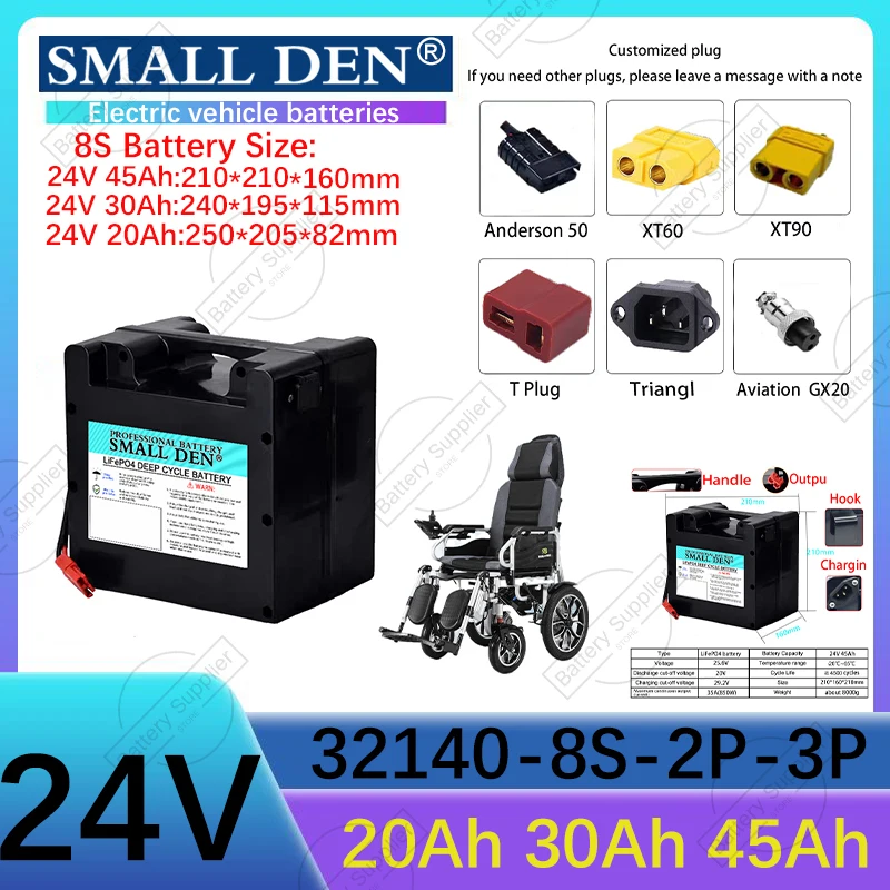24V 20Ah 30Ah 45Ah 8s 32700 32140 LiFePO4 battery pack 29.2v 20000mAh 30000mAh 45000mAh LiFePO4 battery pack with BMS