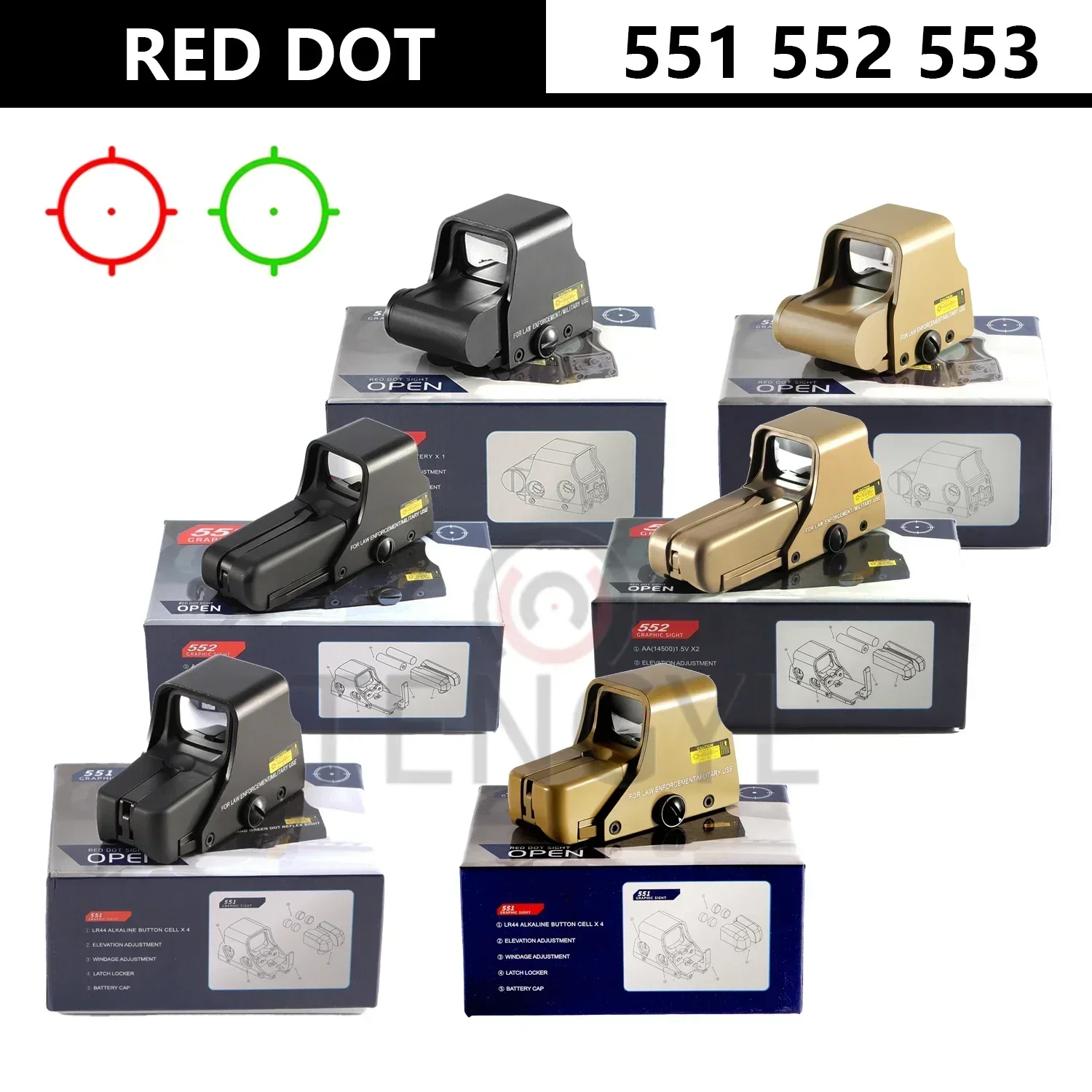 

Голографический прицел Rood Groen Dot 551/552/553/558 для тактической охоты, рефлекторный прицел, крепление 20 мм, для страйкбольного оружия