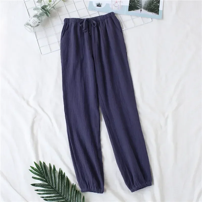 Pajamas Gauze Loose Autumn Spring Men Casual Washed Women Double Pants Japanese Cotton And Trousers Home Comfortable