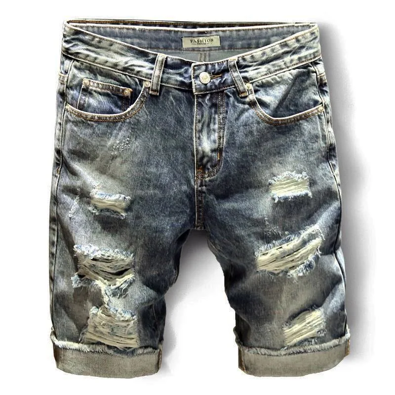 2024 Summer New Fashion Solid Color Ripped Stretch Denim Shorts Men\'s Casual Slim Comfort High Quality Plus Size Shorts 28-36