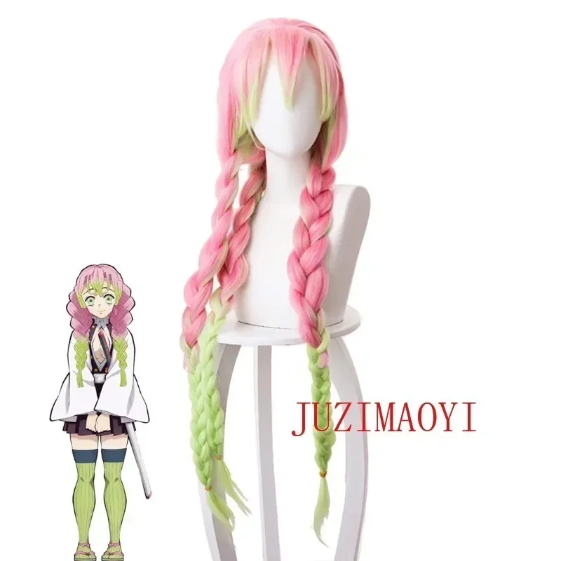 2025 nuevo Kanroji Mitsuri Cosplay Pruik Lange Vlechten Hittebestendig Synthetisch Haar Pruiken Pruik