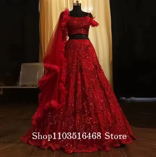Red Indian Wedding Dresses with wrap Appliques Beaded Bridal Gowns Robe De Soirée De Mariage  Customsized