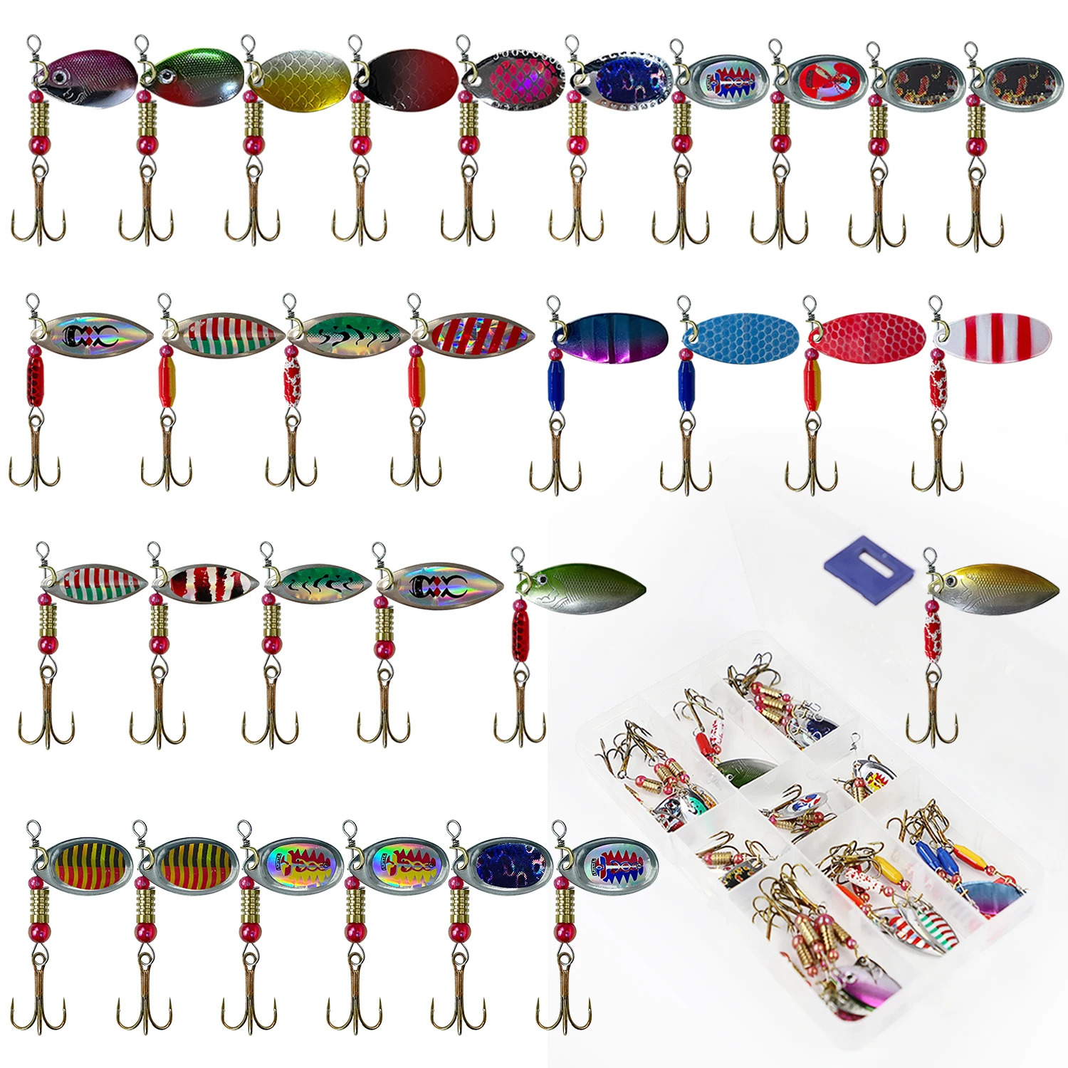 

30pcs/Box Spinnerbaits,2.5-4g Metal Fishing Spoons Lures,Assorted Bass Trout Mixed Spinner Baits Set for Freshwater Saltwater
