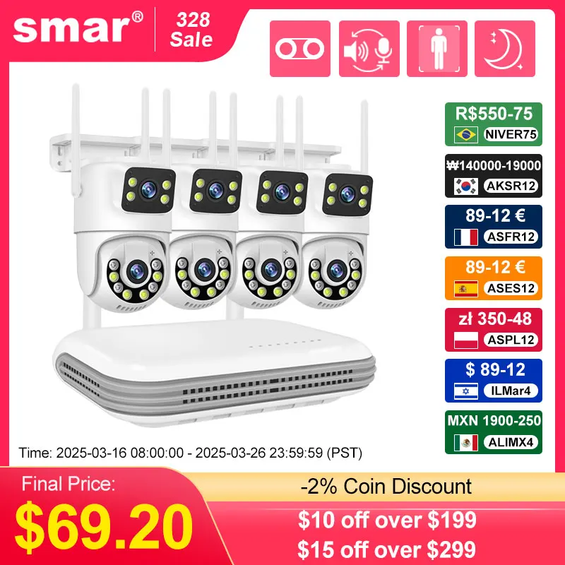 Smar Wireless CCTV System WiFi Camera Kit 6MP IP Cameras With Dual Lens Security Audio 8CH NVR Video Surveillance Set ICse