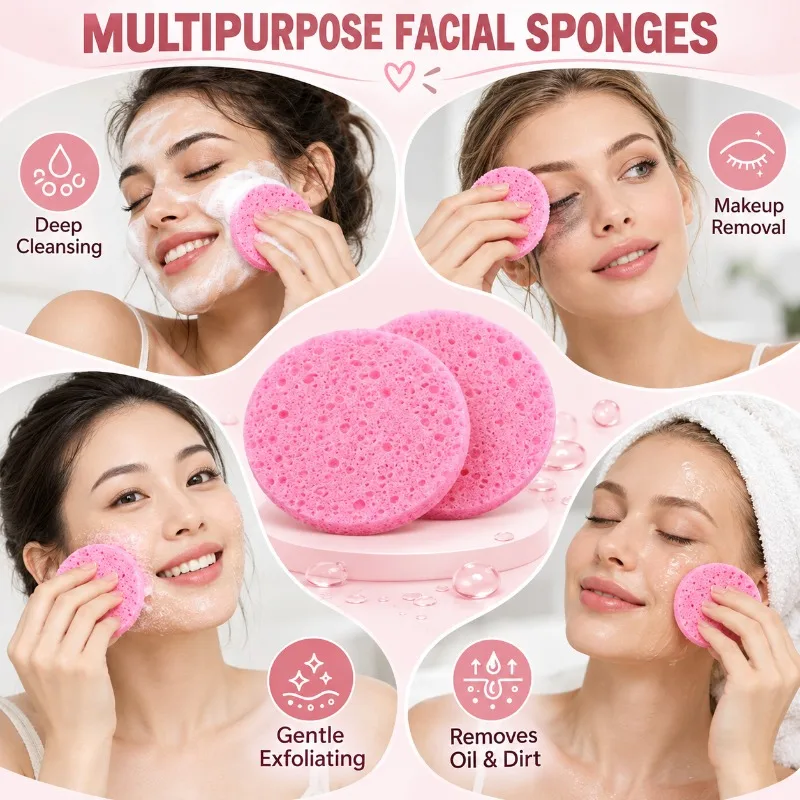 5/10PCS Reusable Facial Cleansing Sponges Round Makeup Remover Pads Face Wash Exfoliating Sponge for Skin Care Beauty Tools view 4